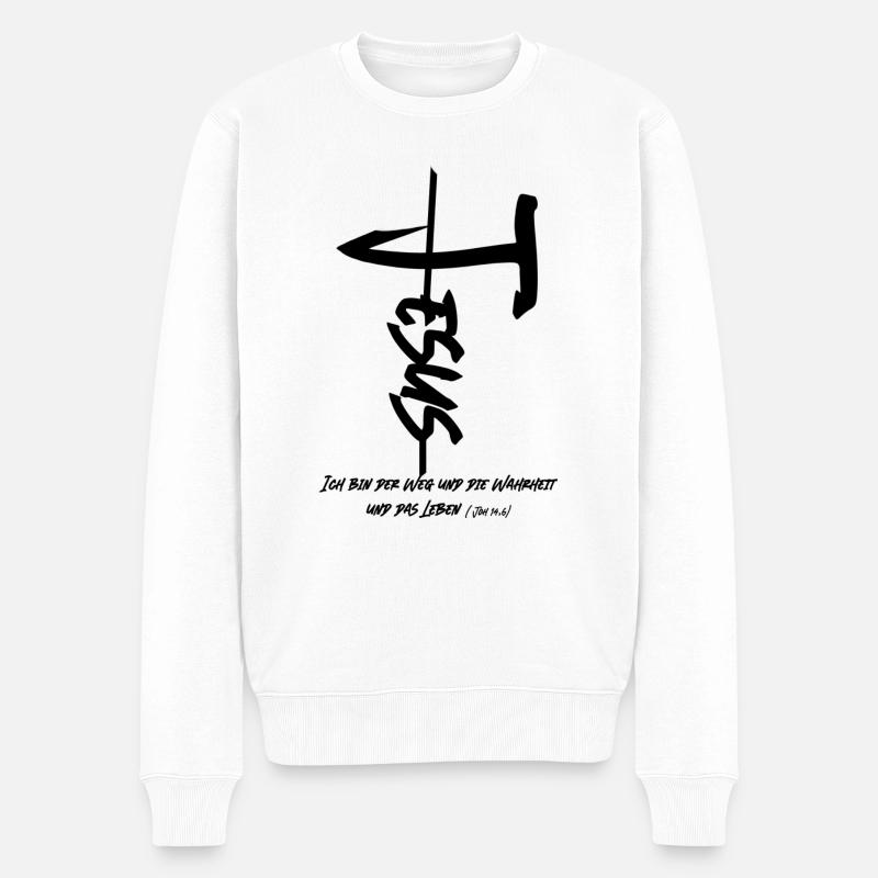 Jesus als Kreuzform - Joh 14- 6 - Männer Premium Bio Pullover - Weiß