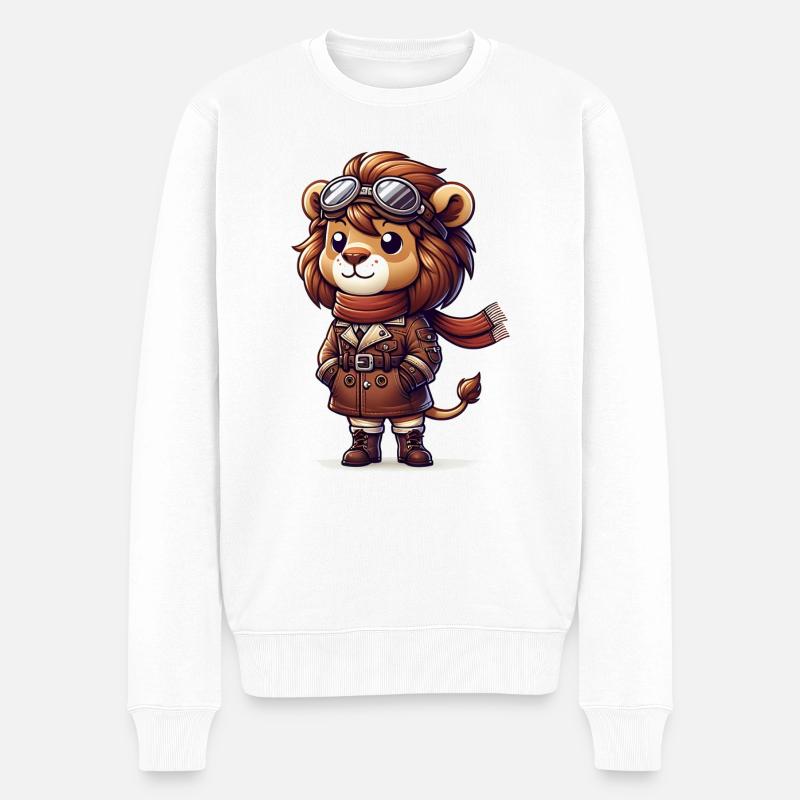 Cute Lion Pilot - Männer Premium Bio Pullover - Weiß