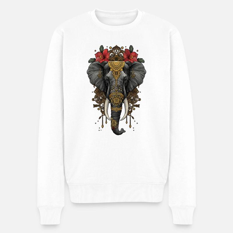 Mandala-Elefant - Männer Premium Bio Pullover - Weiß