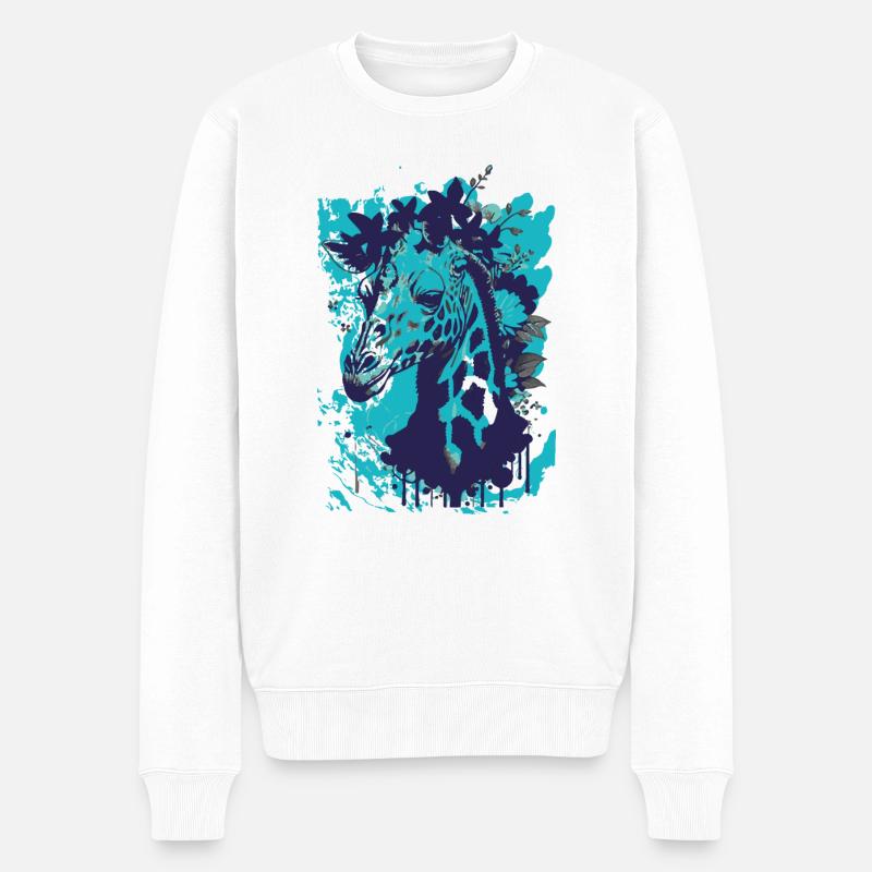 giraffe,blau,bunt,graffiti,malerei - Männer Premium Bio Pullover - Weiß
