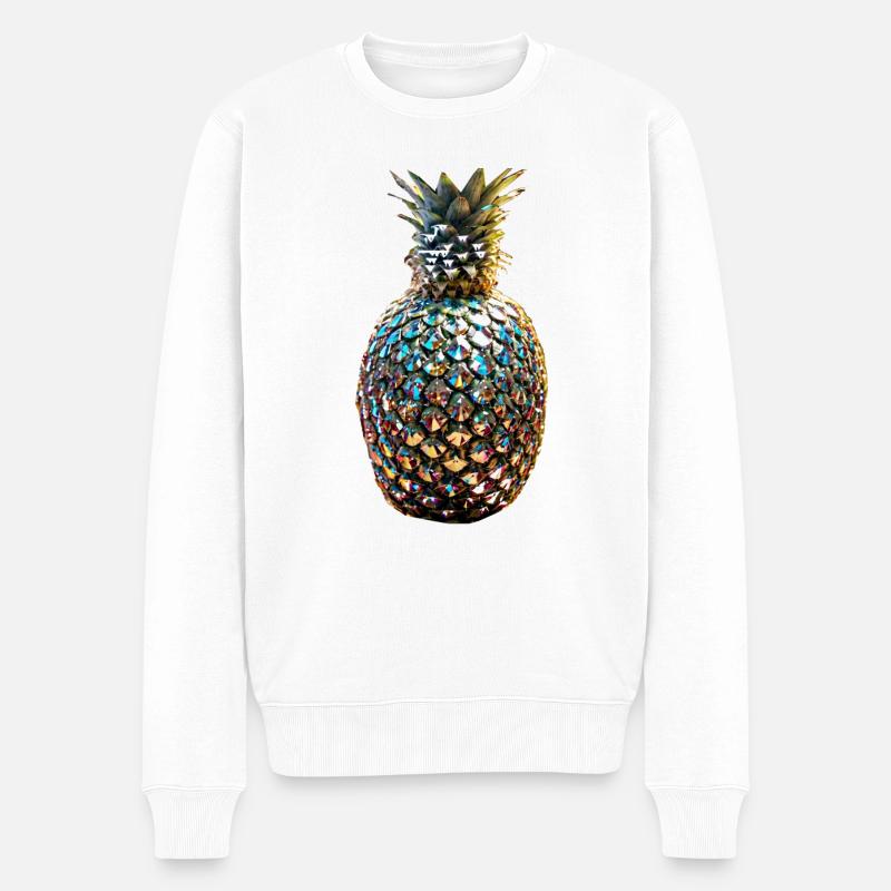 Ananas, Pailletten, metallisch,gold - Männer Premium Bio Pullover - Weiß