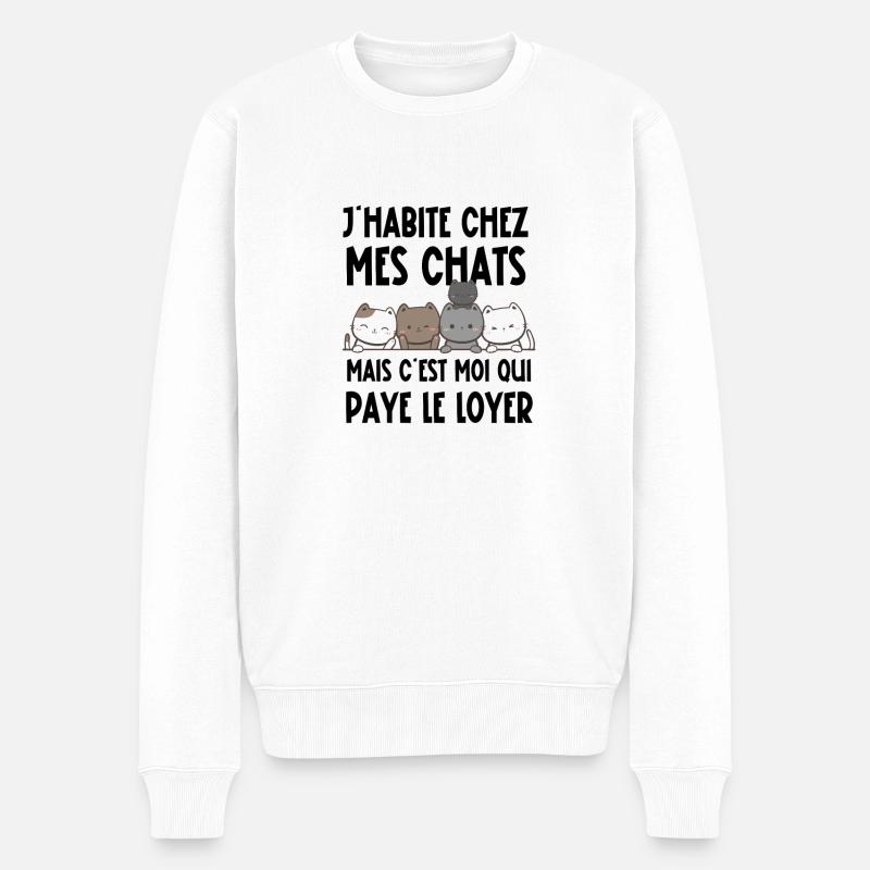 j'habite chez mes chats - Pull Premium bio Homme - blanc