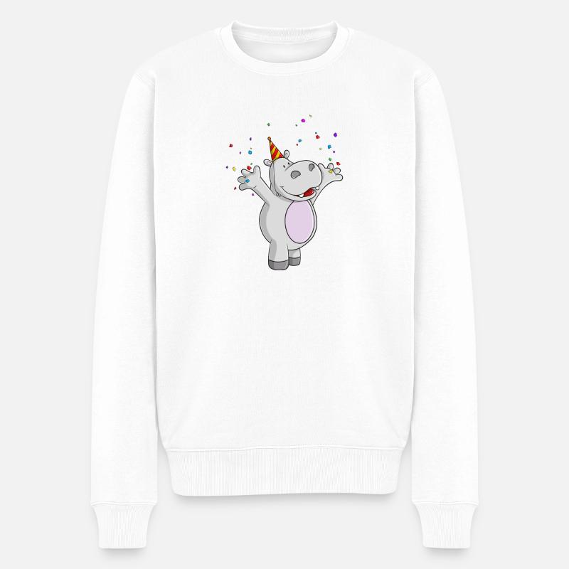 Party Nilpferd Comic - Männer Premium Bio Pullover - Weiß