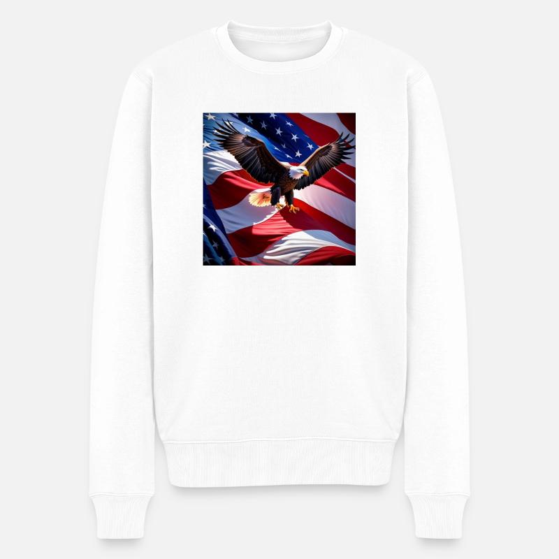 Weißkopfseeadler streift über eine Amerikanischen - Männer Premium Bio Pullover - Weiß