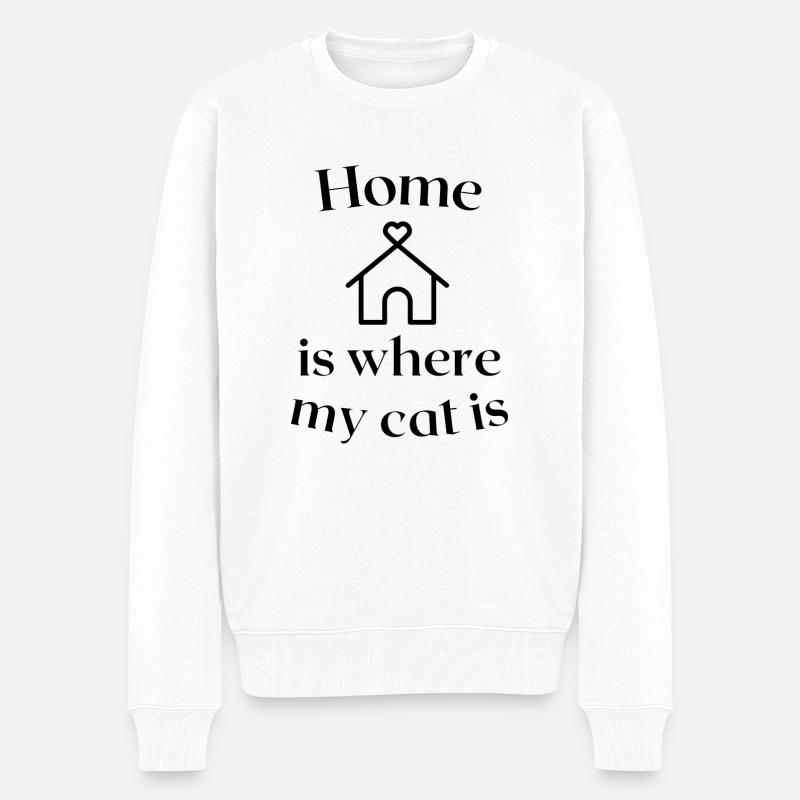 Zuhause ist, wo meine Katze | Katzenliebhaber - Männer Premium Bio Pullover - Weiß