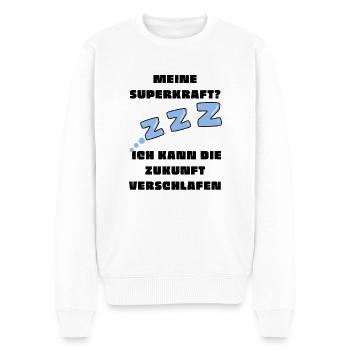 Meine Superkraft? Ich kann die Zukunft verschlafen - Männer Premium Bio Pullover - Weiß - Vorne - Thijin (182cm)
