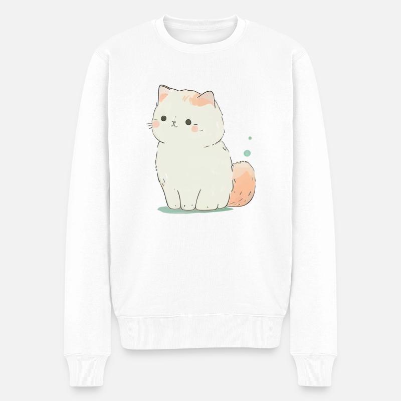 Süße Pastellkatze - Männer Premium Bio Pullover - Weiß