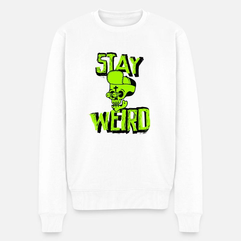 Restez étrange Crazy Gangster Skull Skull Freak - Pull Premium bio Homme - blanc
