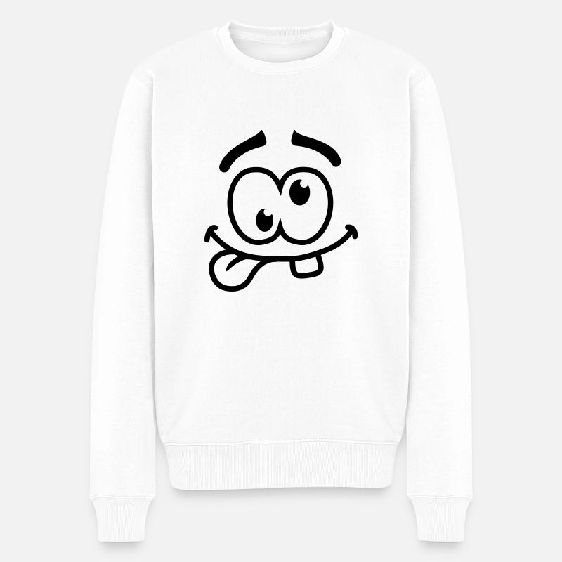 Crazy Smiley Face - Männer Premium Bio Pullover - Weiß