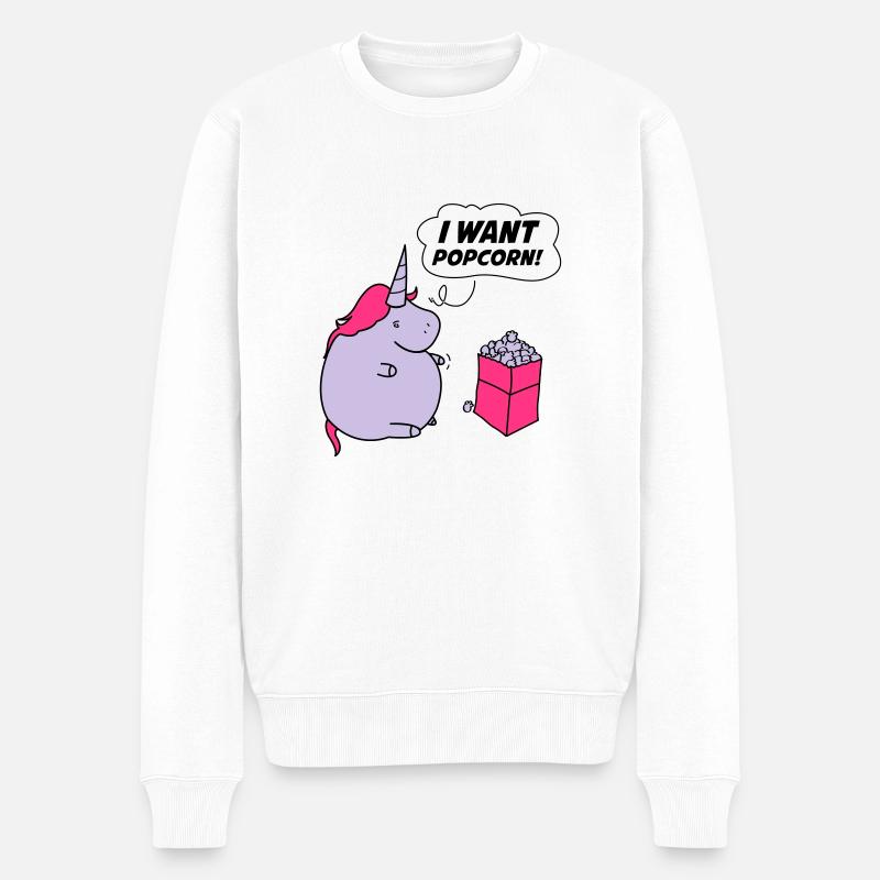 unicorn_want_popcorn_002 - Männer Premium Bio Pullover - Weiß