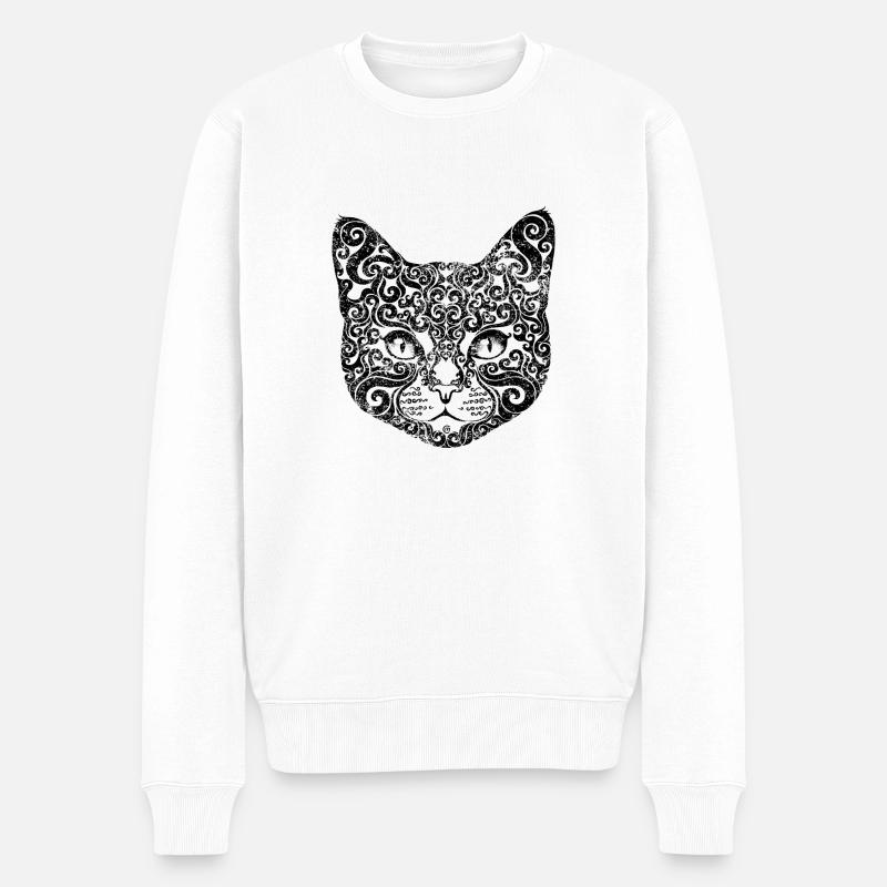 Chat Swirly - Pull Premium bio Homme - blanc