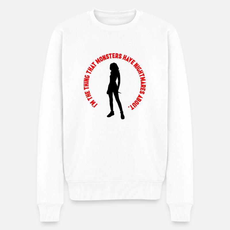 Ich bin das, was Monster haben Alpträume auf - Männer Premium Bio Pullover - Weiß