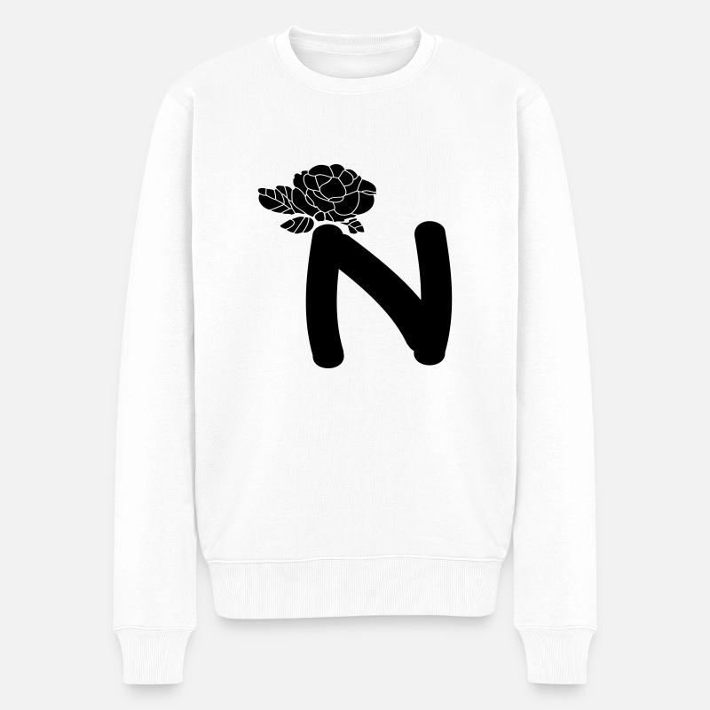 Alphabet Lettre N avec fleur - Pull Premium bio Homme - blanc