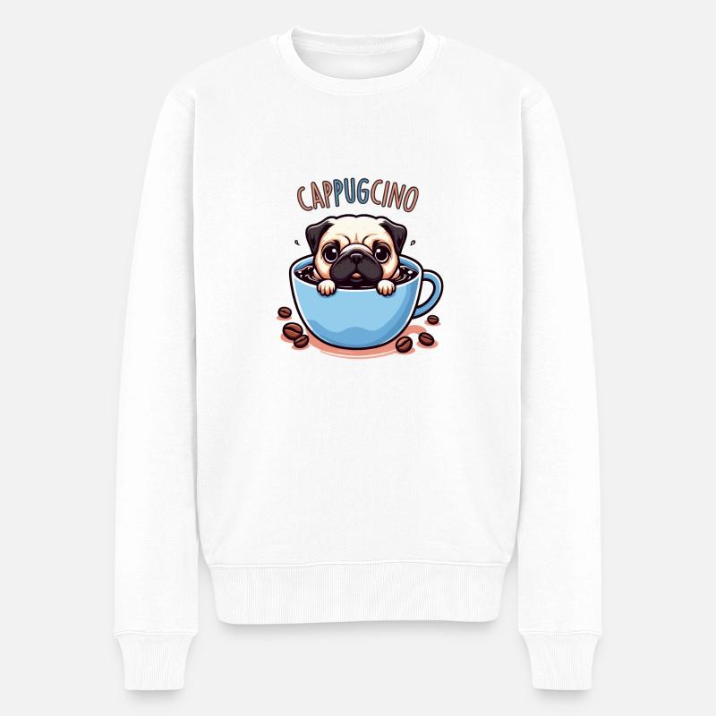 PUG CAPPUCCINO - Männer Premium Bio Pullover - Weiß