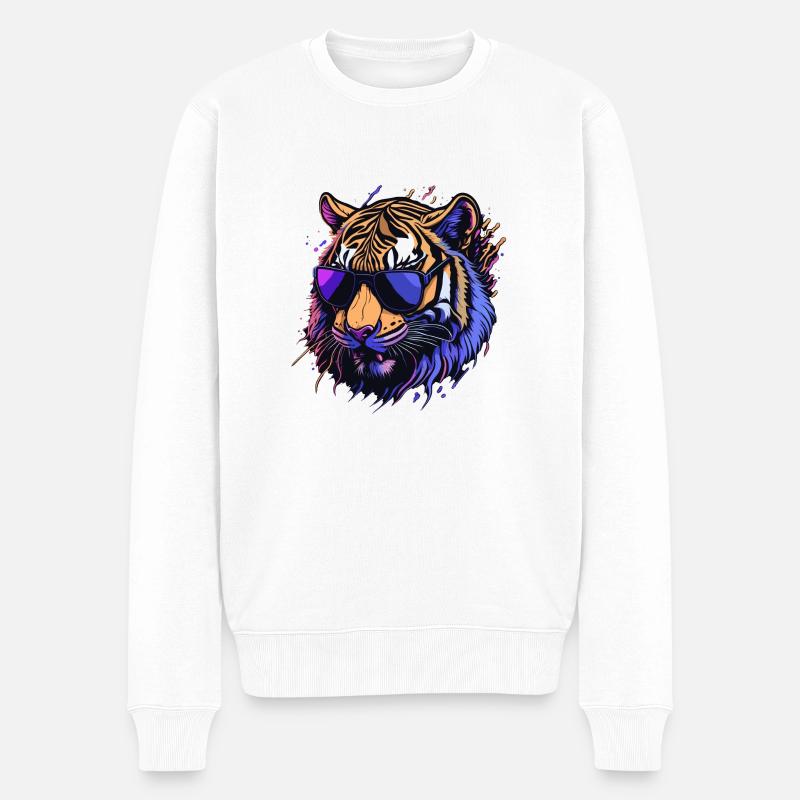 Cooler Retro-Tigerkopf - Männer Premium Bio Pullover - Weiß
