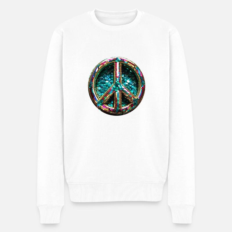peace,peace zeichen,pailletten,metallisch - Männer Premium Bio Pullover - Weiß
