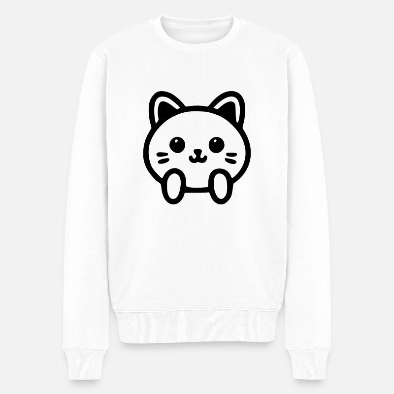 Niedlicher Katzenkopf - Männer Premium Bio Pullover - Weiß