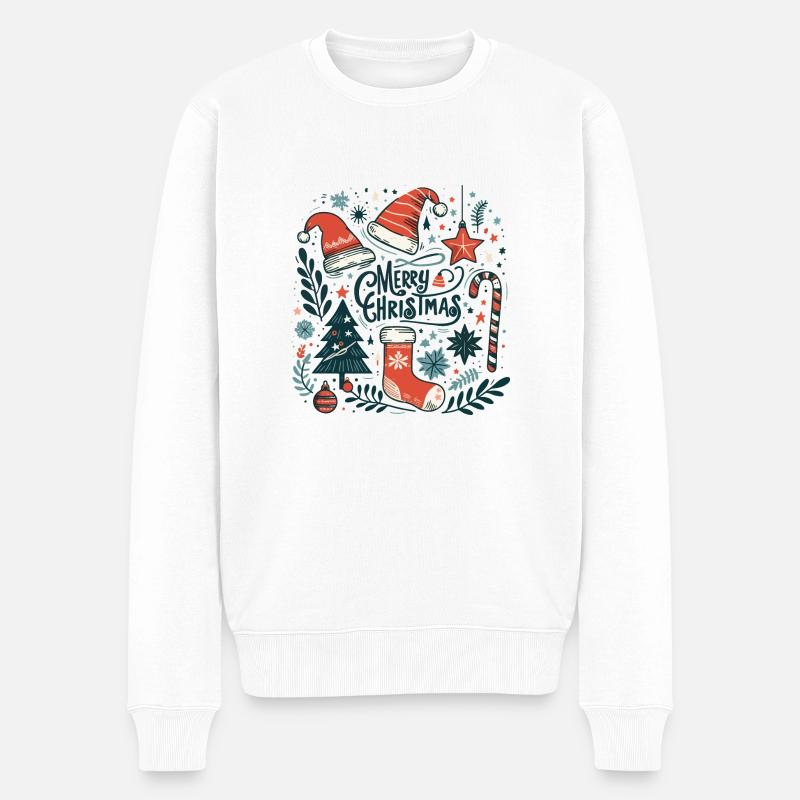 Weihnachtsillustration - Männer Premium Bio Pullover - Weiß
