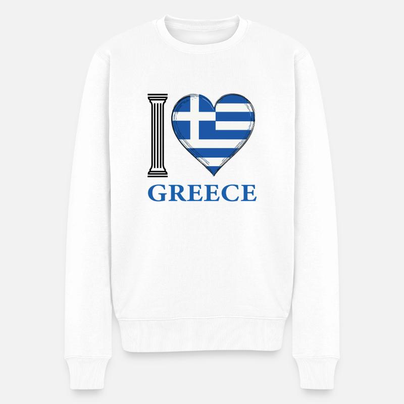 I love Greece - Männer Premium Bio Pullover - Weiß