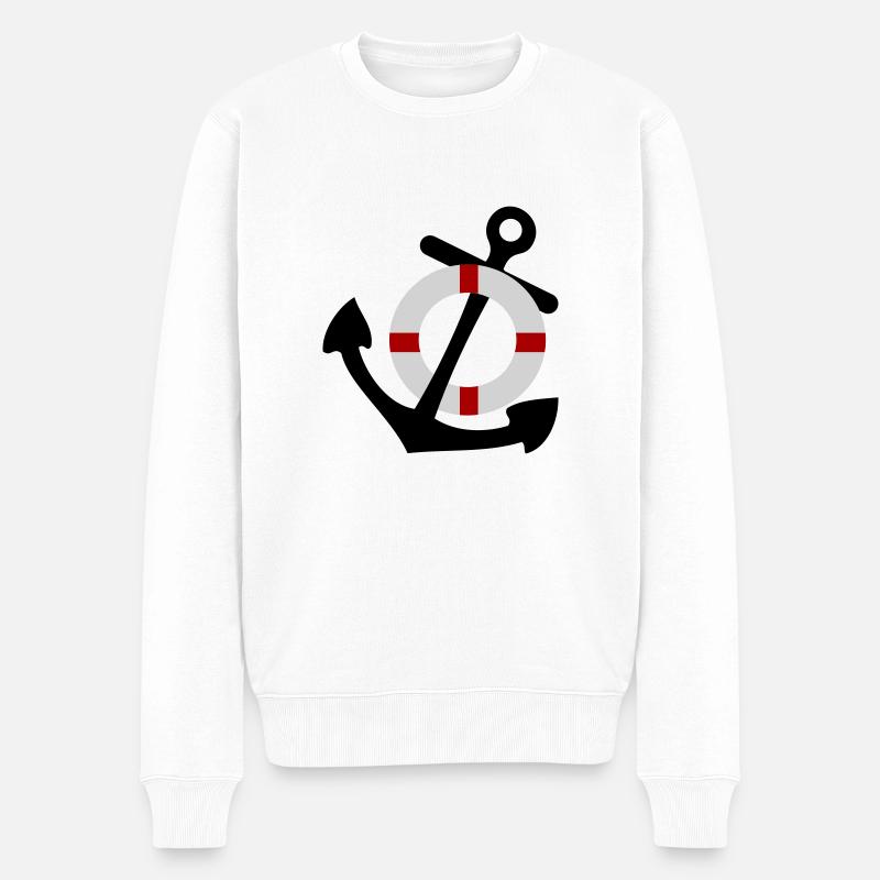 Anker mit Rettungsring - Männer Premium Bio Pullover - Weiß