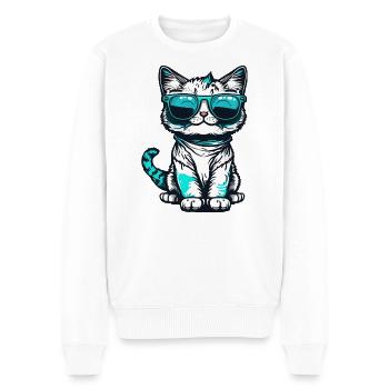 Chat Kawaii avec lunettes de soleil - Pull Premium bio Homme - blanc - Devant - Thijin (182cm)