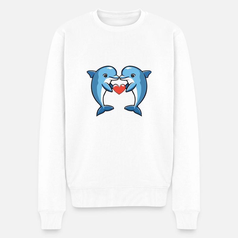 Couple de dauphins Saint-Valentin - Pull Premium bio Homme - blanc