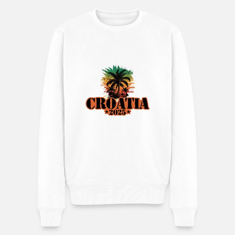 Croatia 2025 Palmen - Männer Premium Bio Pullover - Weiß