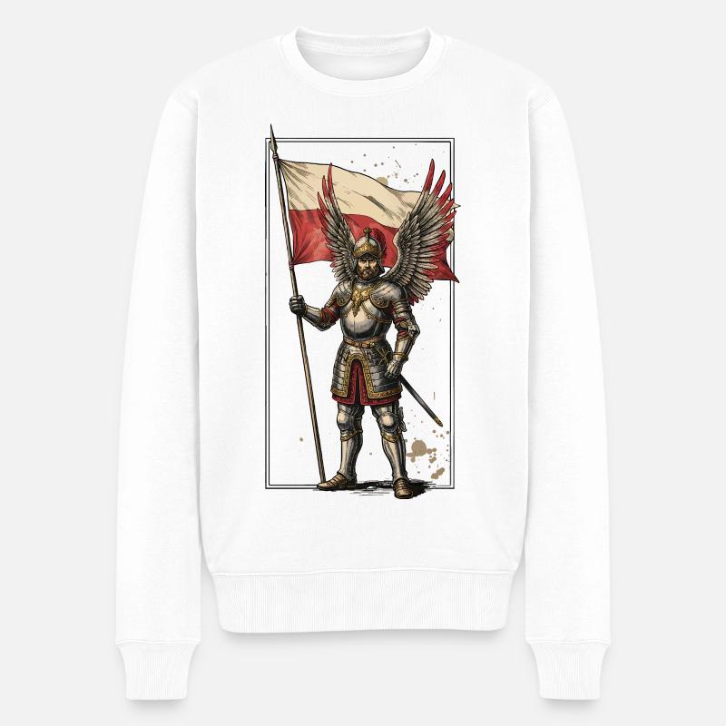Hussard ailé avec drapeau polonais - Pull Premium bio Homme - blanc