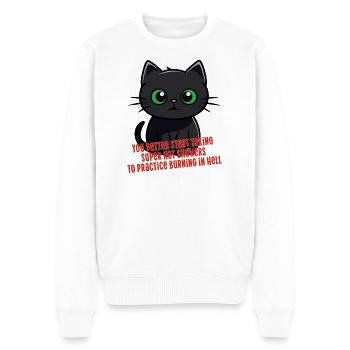 Cat funny hot showers burning hell Katze Spruch - Männer Premium Bio Pullover - Weiß - Vorne - Thijin (182cm)