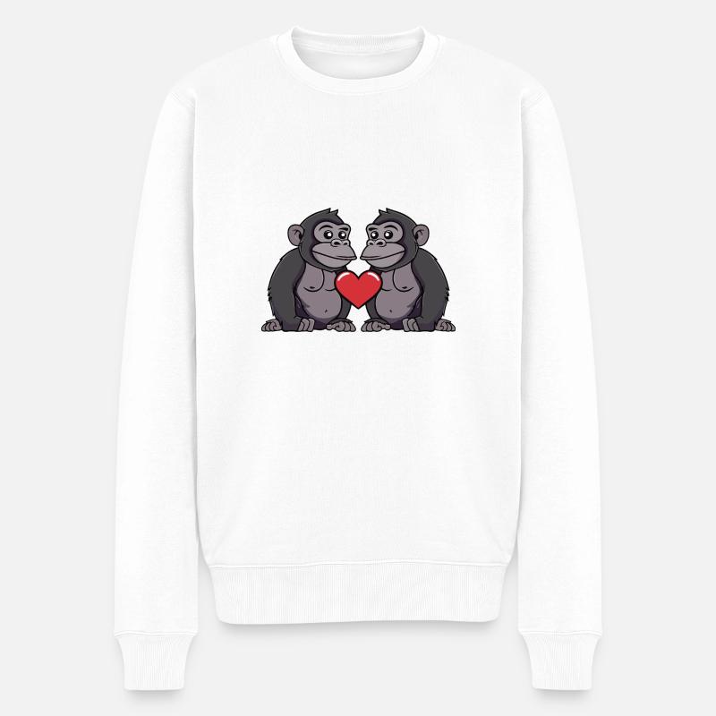 Couple de gorilles Saint-Valentin - Pull Premium bio Homme - blanc