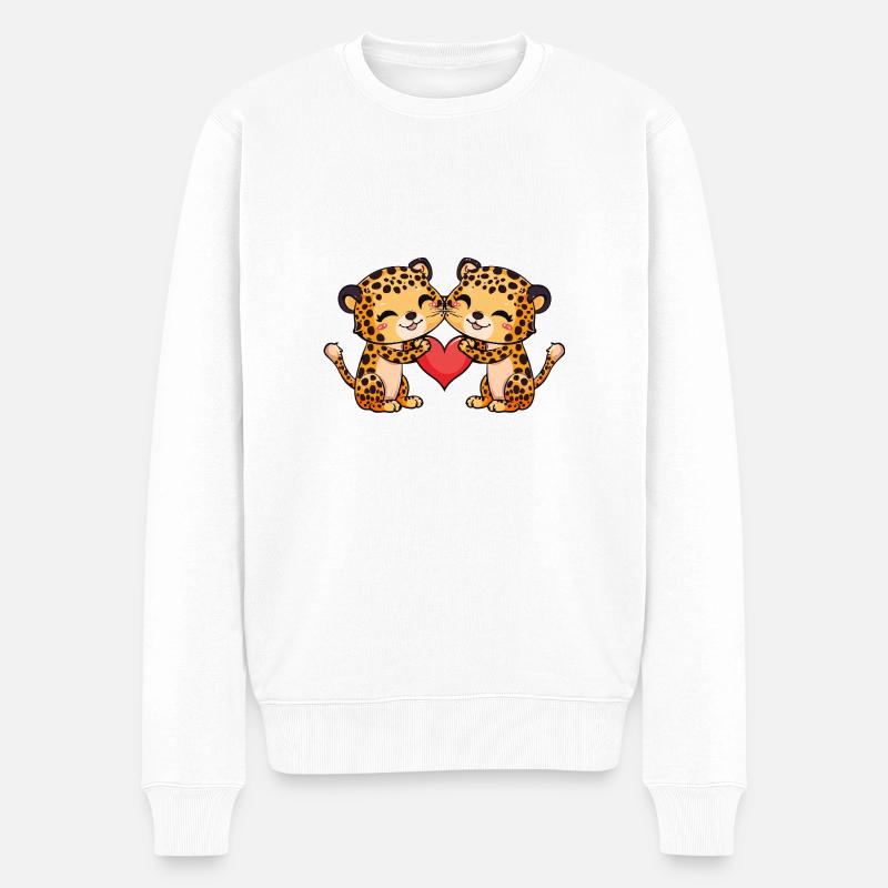 Leopard Paar Valentinstag - Männer Premium Bio Pullover - Weiß