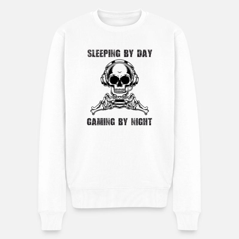 Sleeping By Day Gaming By Night - Pull Premium bio Homme - blanc