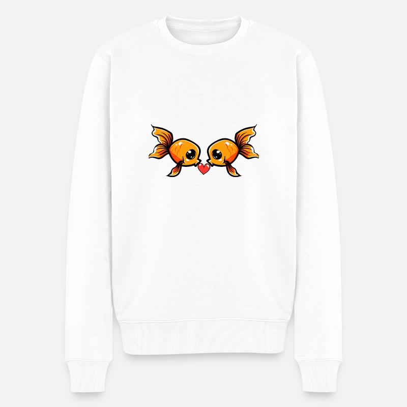 Poisson rouge Couple Poisson Saint-Valentin - Pull Premium bio Homme - blanc