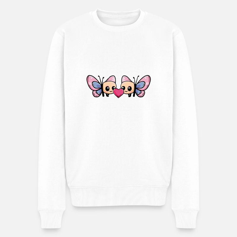 Couple Papillon Saint-Valentin - Pull Premium bio Homme - blanc