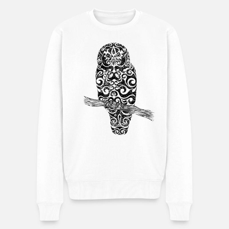 Swirly Eule (s/w) - Männer Premium Bio Pullover - Weiß