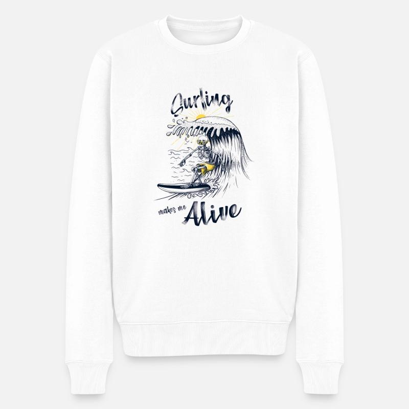 Le surf me rend vivant - Pull Premium bio Homme - blanc