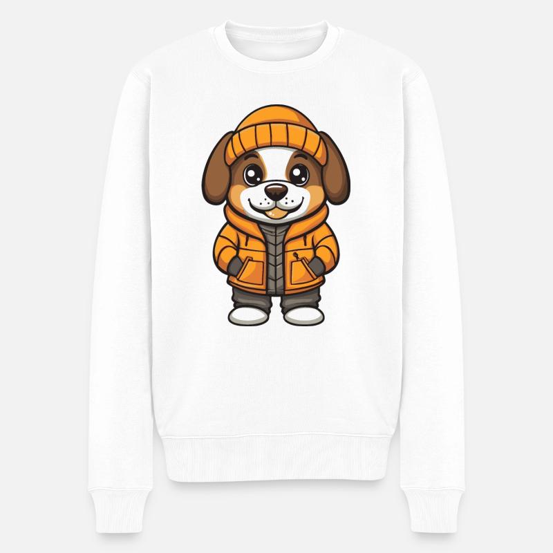 Saint Bernard Hund Cartoon - Männer Premium Bio Pullover - Weiß
