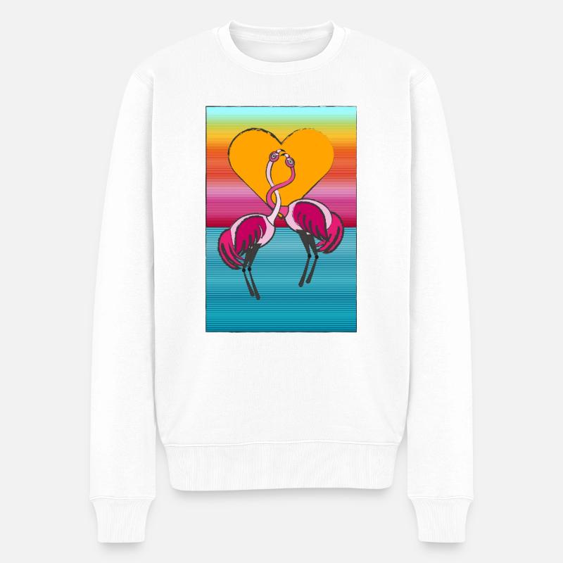 2 Liebende Flamingos - Männer Premium Bio Pullover - Weiß