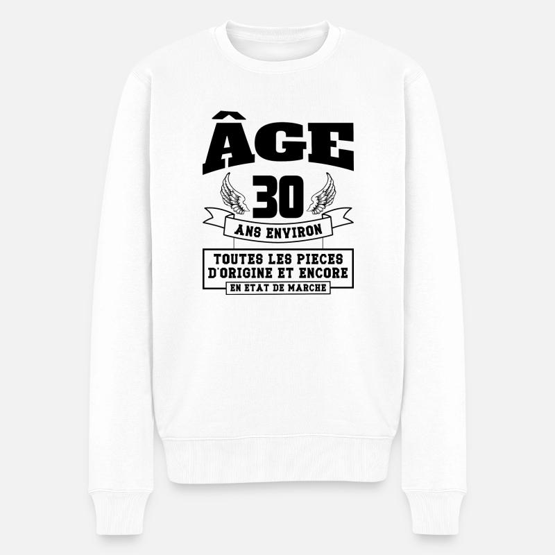 âge 30 ans environ - Pull Premium bio Homme - blanc