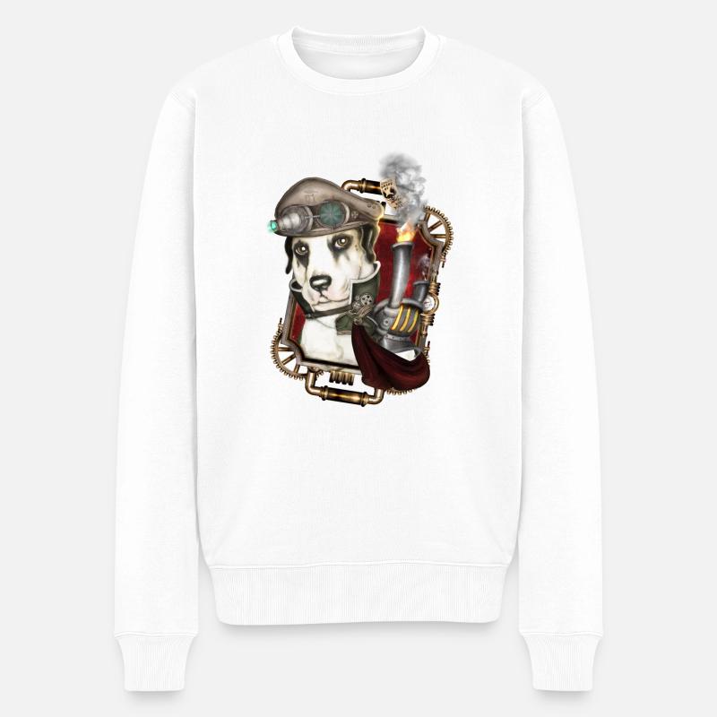 Steampunk Hund # 1 - Männer Premium Bio Pullover - Weiß