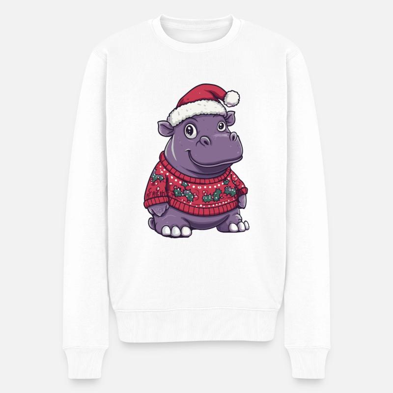 Hippopotame Noël Bande dessinée - Pull Premium bio Homme - blanc