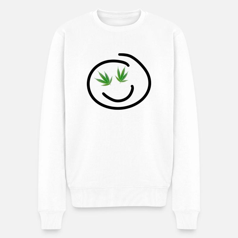 Glückliches Hanf Gesicht - Männer Premium Bio Pullover - Weiß