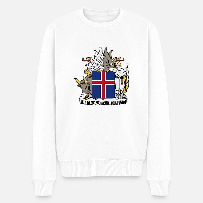 Iceland coat arms - Männer Premium Bio Pullover - Weiß