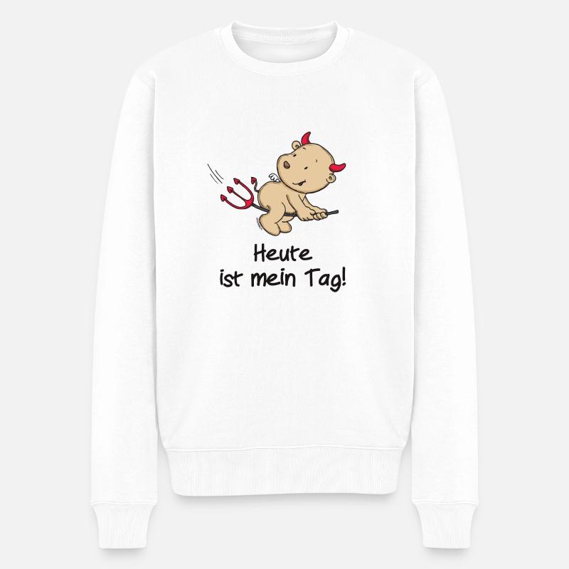 Engel_Teufel mein Tag_schwarz - Männer Premium Bio Pullover - Weiß