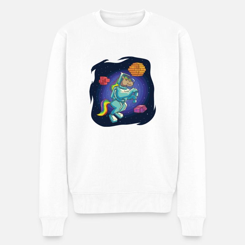Astronauten-Pferd in Voxel-Land - Männer Premium Bio Pullover - Weiß