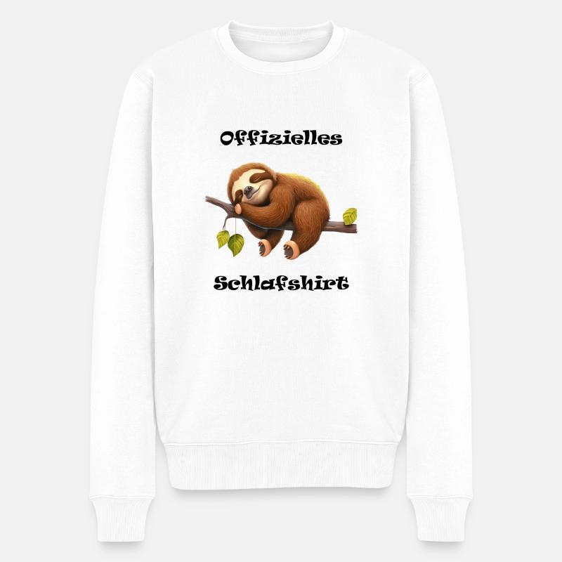 Offizielles Schlafshirt mit Faultier auf Ast - Männer Premium Bio Pullover - Weiß