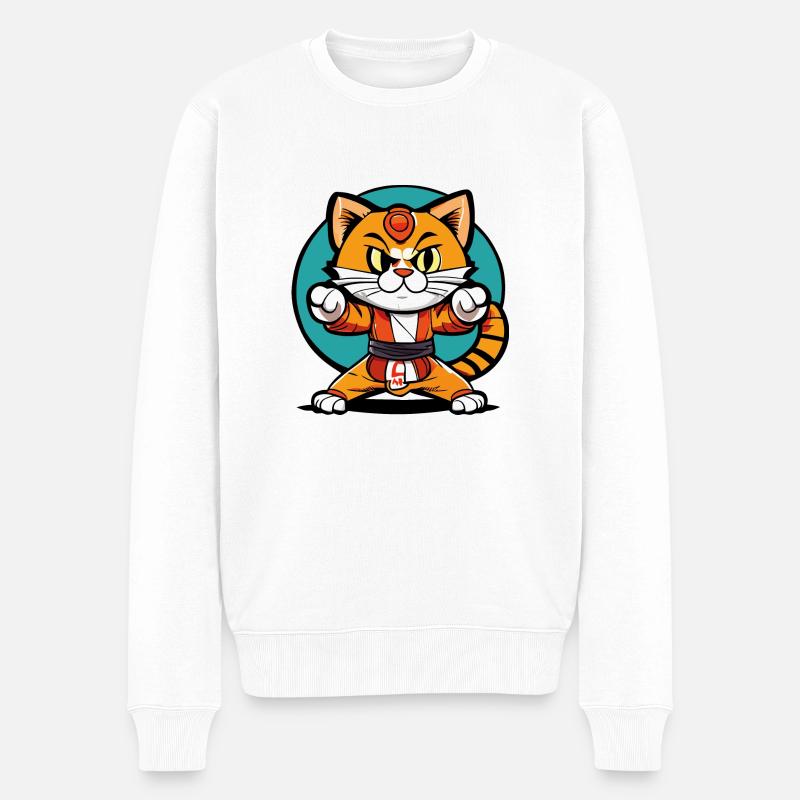 Ninja Katze Karate Kitty - Männer Premium Bio Pullover - Weiß