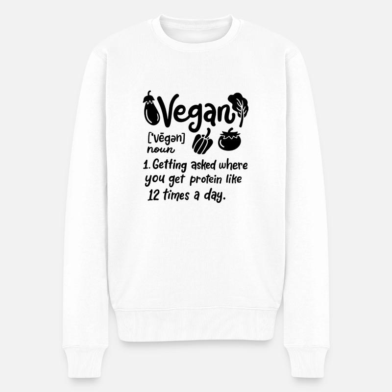Vegan-getting asked where you get protein - Männer Premium Bio Pullover - Weiß