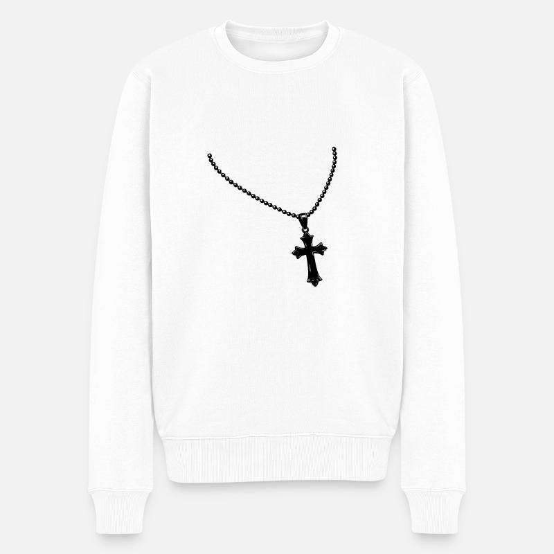 Kette mit Kreuz - Männer Premium Bio Pullover - Weiß