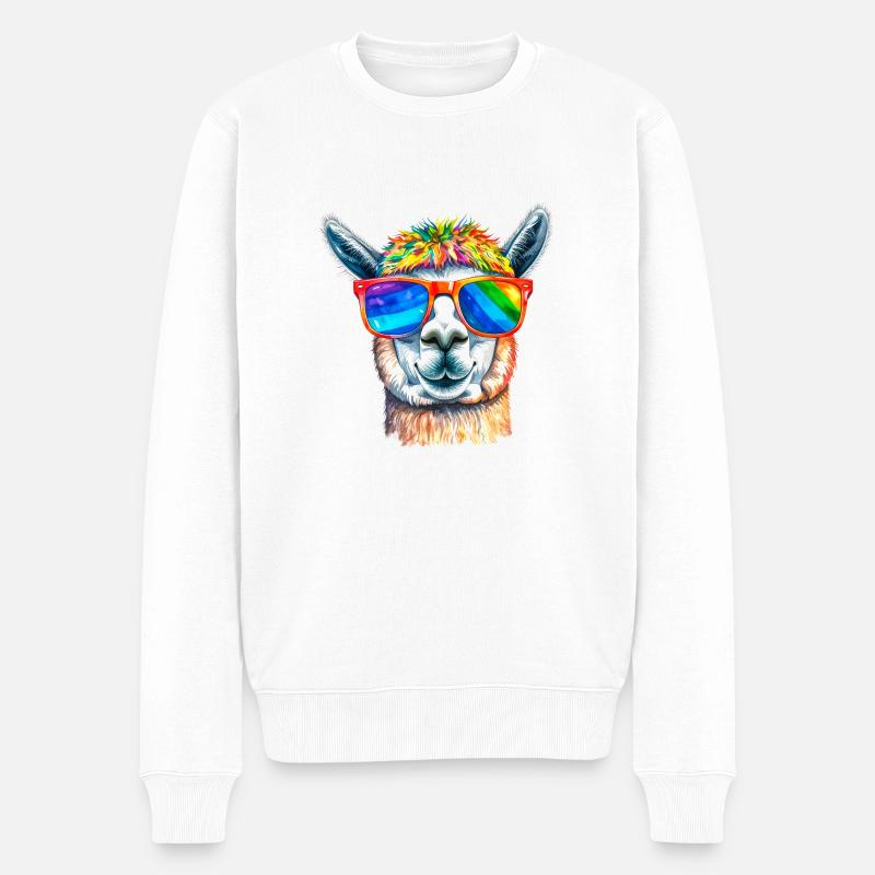 Alpaka, LGTB,Regenbogen,Sonnenbrille,bunt - Männer Premium Bio Pullover - Weiß